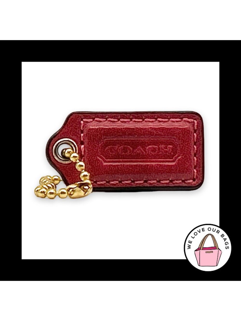 COACH HANG TAG 1.5" Pink Red Leather Bag Charm Keychain Fob Brass Small